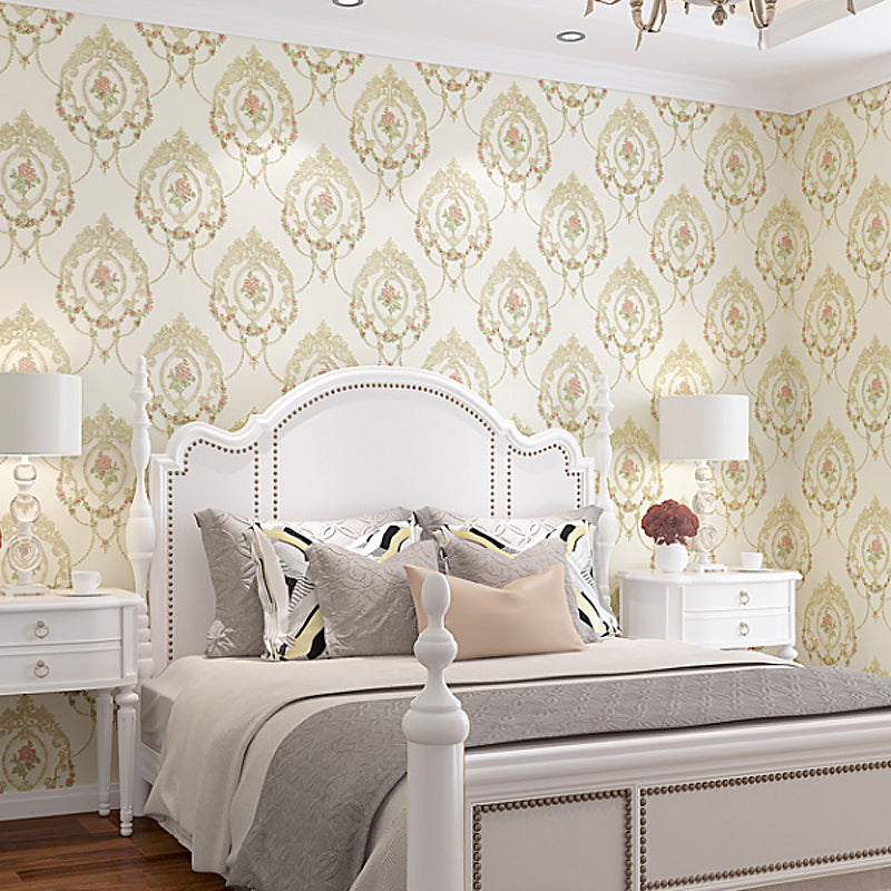 Rural Peony Blossom Wallpaper Roll Non-Woven Stain Resistant Light-Color Wall Art for Bedroom