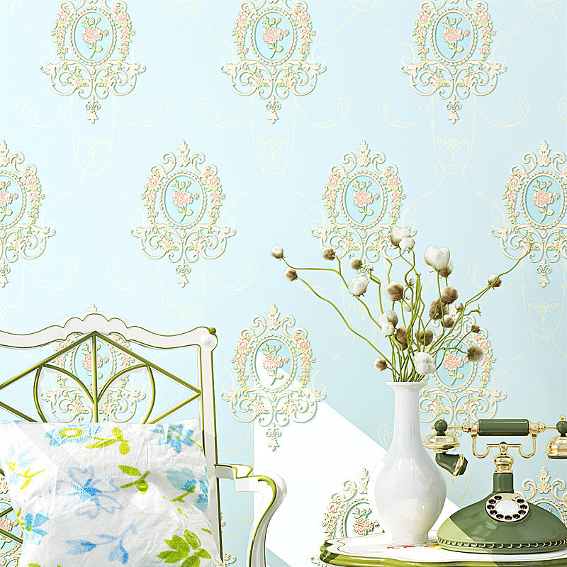 Pastel Color Peony Wallpaper Moisture Resistant Wall Covering for Bedroom, Unpasted