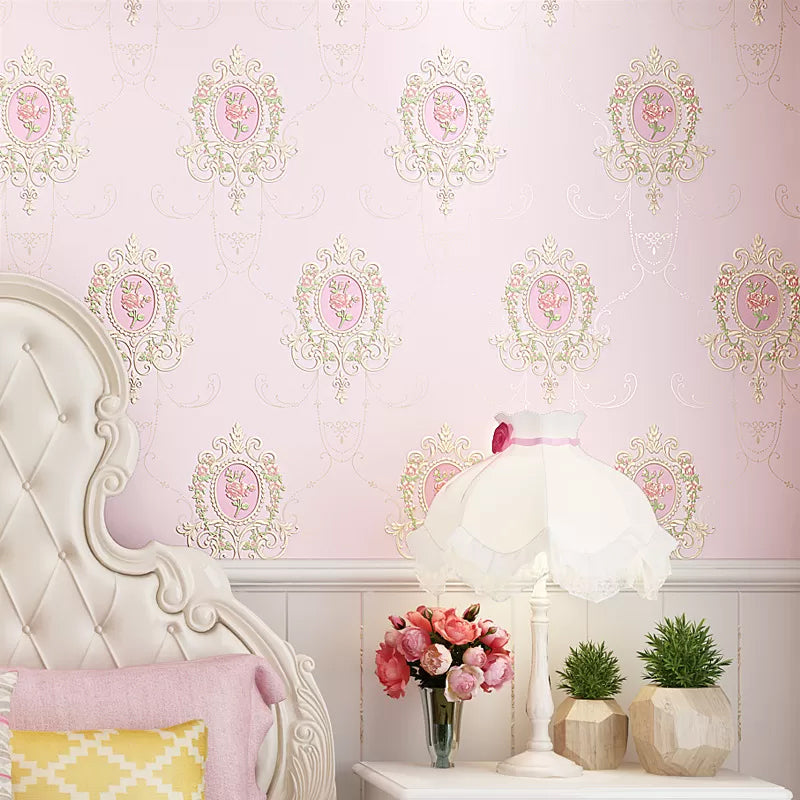 Pastel Color Peony Wallpaper Moisture Resistant Wall Covering for Bedroom, Unpasted