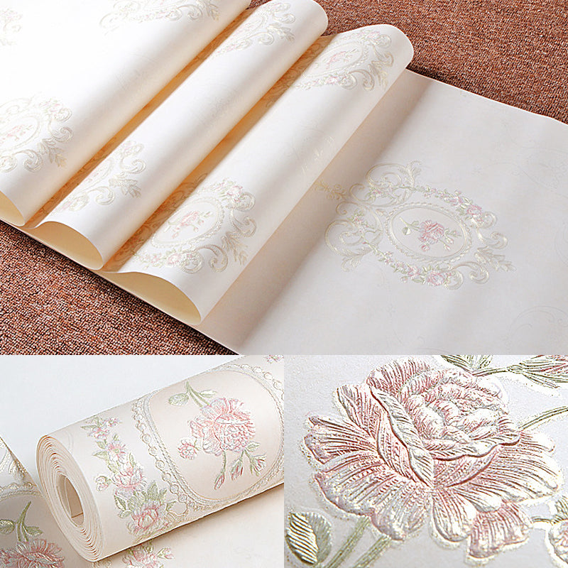 Pastel Color Peony Wallpaper Moisture Resistant Wall Covering for Bedroom, Unpasted