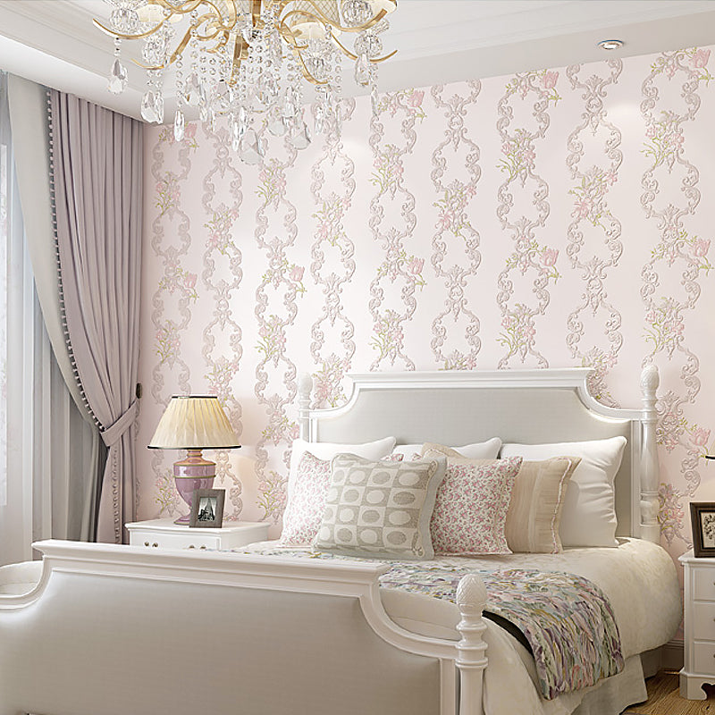 Peel Stick Rural Flower Wallpaper Light-Pink Removable Wall Decoration for Bedroom