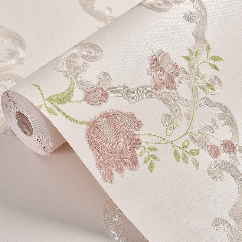 Peel Stick Rural Flower Wallpaper Light-Pink Removable Wall Decoration for Bedroom