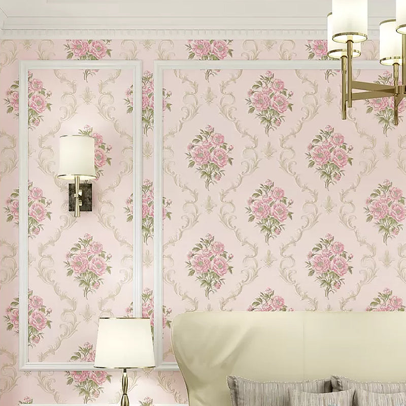 Country Peonies Peel Stick Wallpaper Pastel-Color Geo Lattice Wall Decor, Temporary