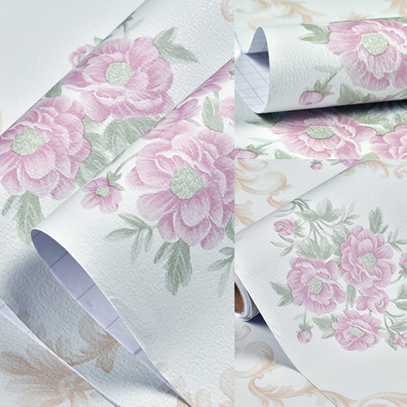 Country Peonies Peel Stick Wallpaper Pastel-Color Geo Lattice Wall Decor, Temporary