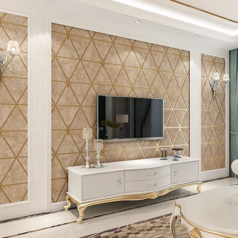 Modern Triangle Wallpaper Flock Moisture Resistant Soft Color Wall Decor for Home