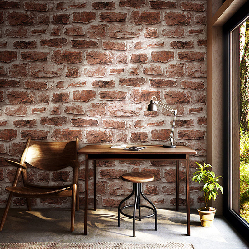 Brick Wallpaper Roll Industrial Stain Resistant Bedroom Wall Covering, 57.1-sq ft