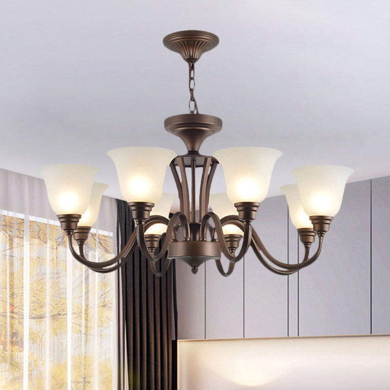 Scrolled Arm Metal Pendant Chandelier Rustic Style 3/5/6 Bulbs Guest Room Ceiling Hang Fixture in Brown