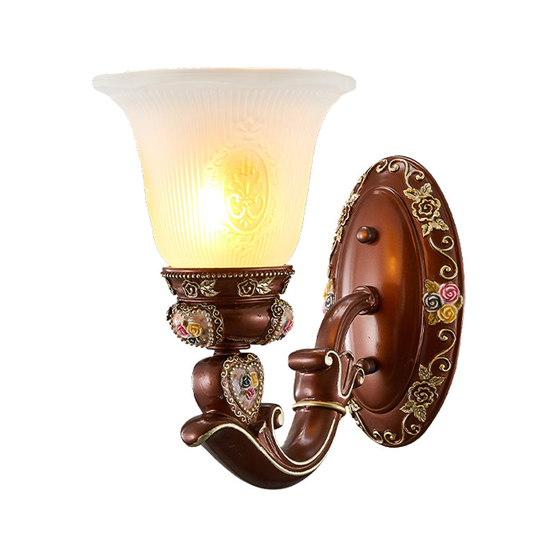 Brown Bell Shade Sconce Light Fixture Antique Style Milky Glass 1/2-Head Bedside Wall Mount Light