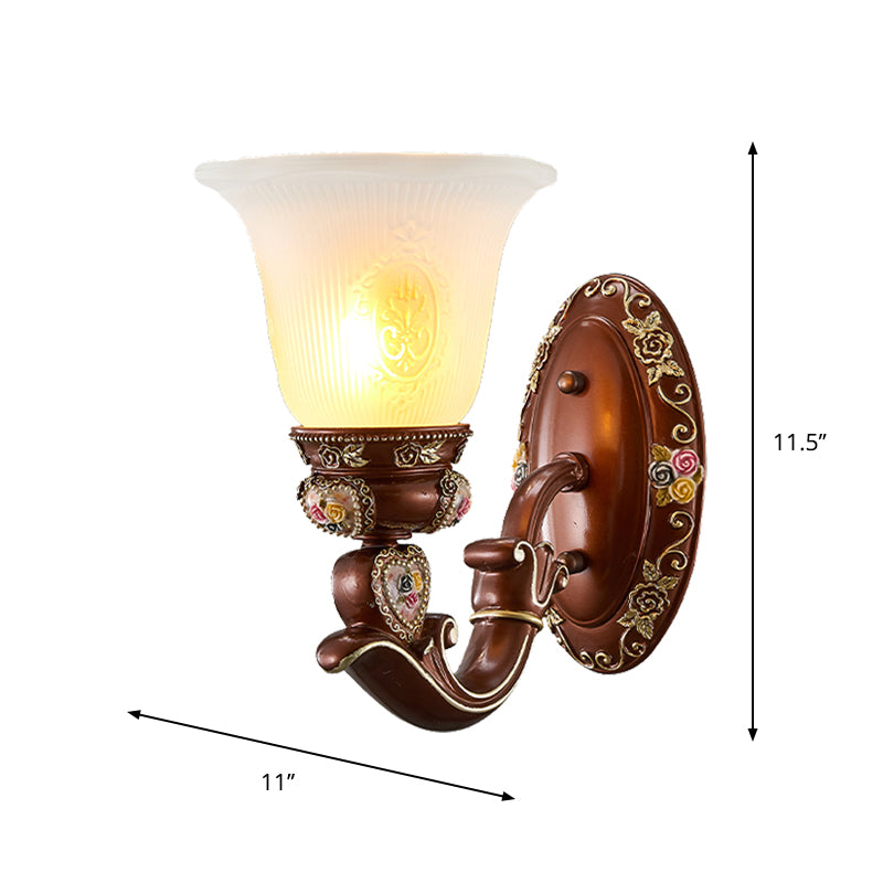 Brown Bell Shade Sconce Light Fixture Antique Style Milky Glass 1/2-Head Bedside Wall Mount Light