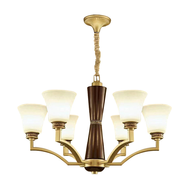 Bell Shaped Dining Room Ceiling Chandelier Antique Style Frosted Glass 6/8 Bulbs Gold Suspension Pendant Light