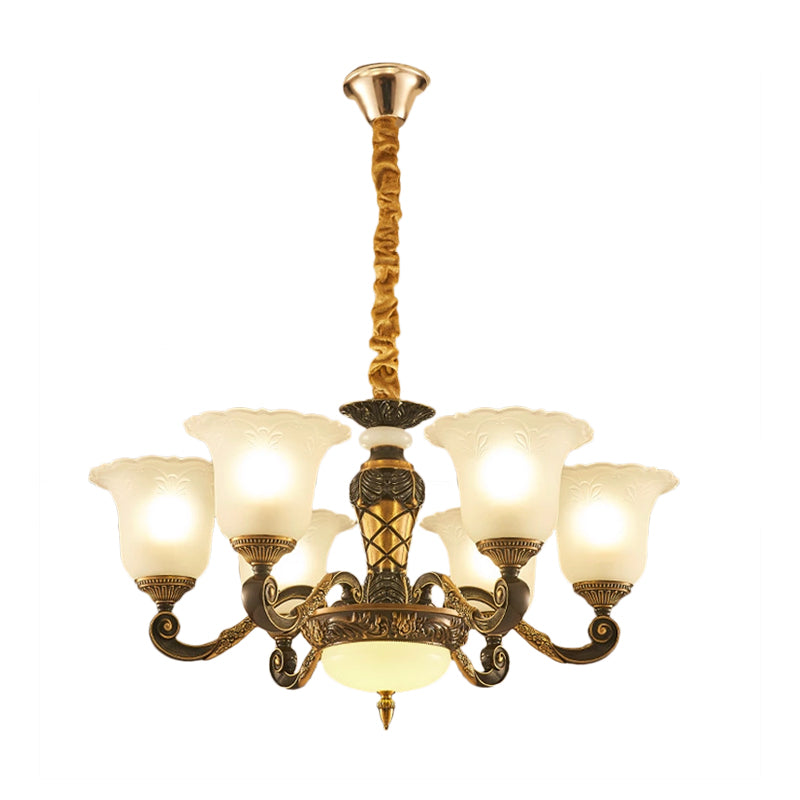 Blossom Frosted Glass Pendant Kroonluchter Vintage Style 6/8 Bollen Gekastkamer Opgehangen verlichtingsarmatuur in Black-Gold