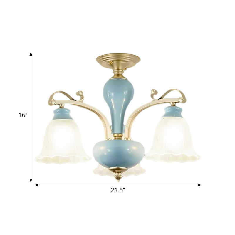 Blauw 3/6/8 bollen kroonluchter verlichting landelijke stijl room glas bloesems gevormd hangend hanglampje