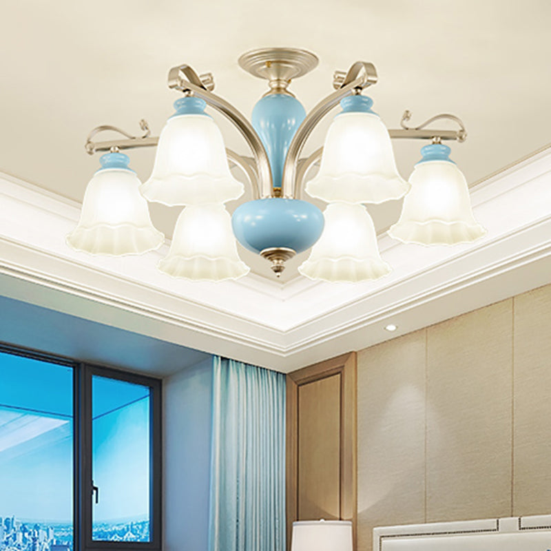 Blauw 3/6/8 bollen kroonluchter verlichting landelijke stijl room glas bloesems gevormd hangend hanglampje