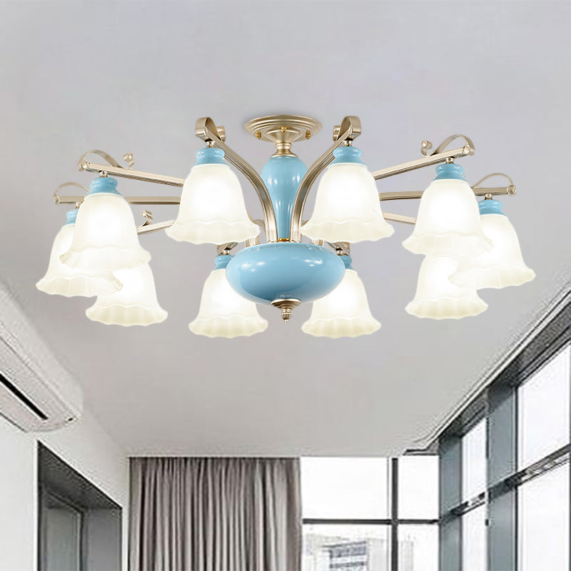 Blauw 3/6/8 bollen kroonluchter verlichting landelijke stijl room glas bloesems gevormd hangend hanglampje