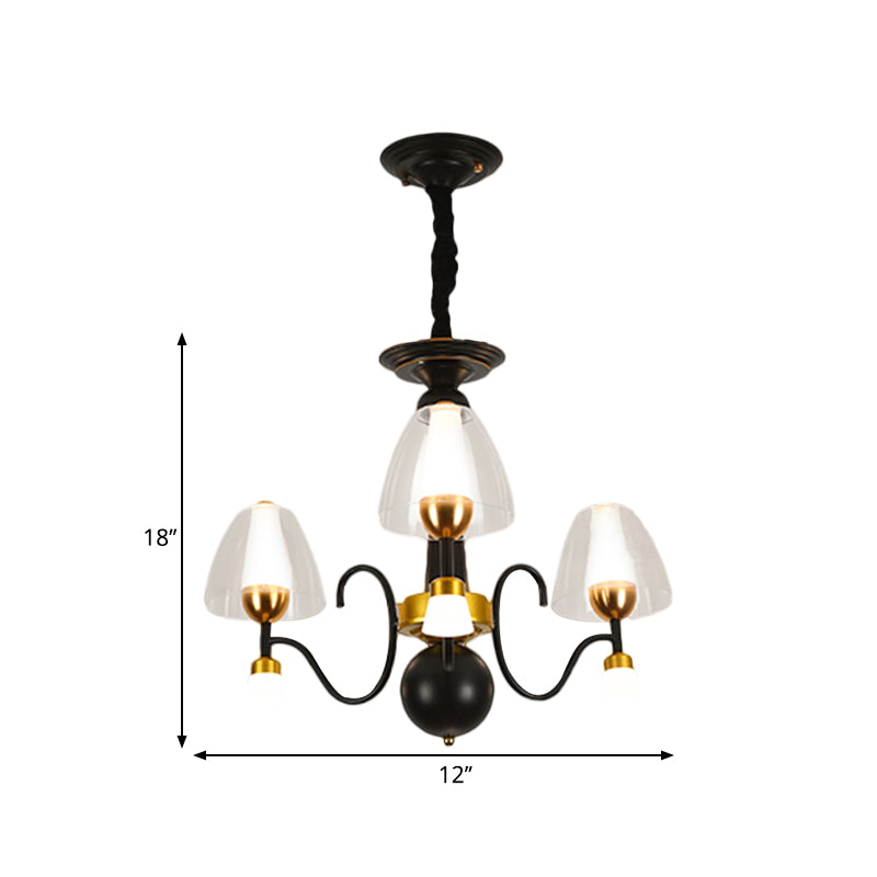 Metallic Black-Gold Suspension Pendant Scooping Armed 3/5/6 Lights Rural Style Chandelier Light Fixture