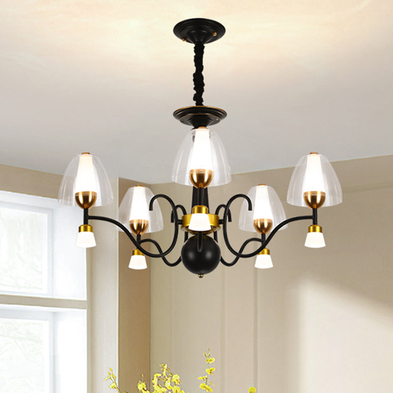 Metallic Black-Gold Suspension Pendant Scooping Armed 3/5/6 Lights Rural Style Chandelier Light Fixture