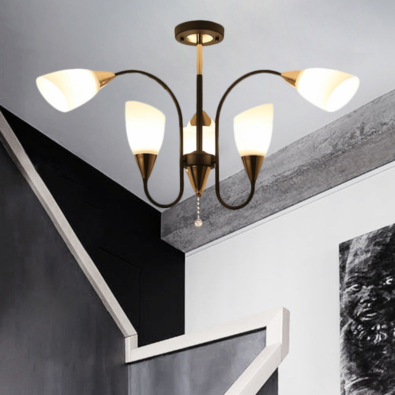 Zwart 6/9/12 Hoofdjes Hangende kroonluchter Traditionele stijl Frosted Glass Empire Shade Plafond Suspension Lamp