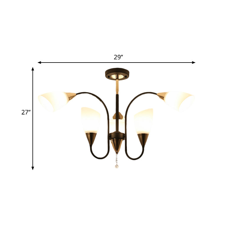 Black 6/9/12 Heads Hanging Chandelier Traditional Style Frosted Glass Empire Shade Ceiling Suspension Lamp
