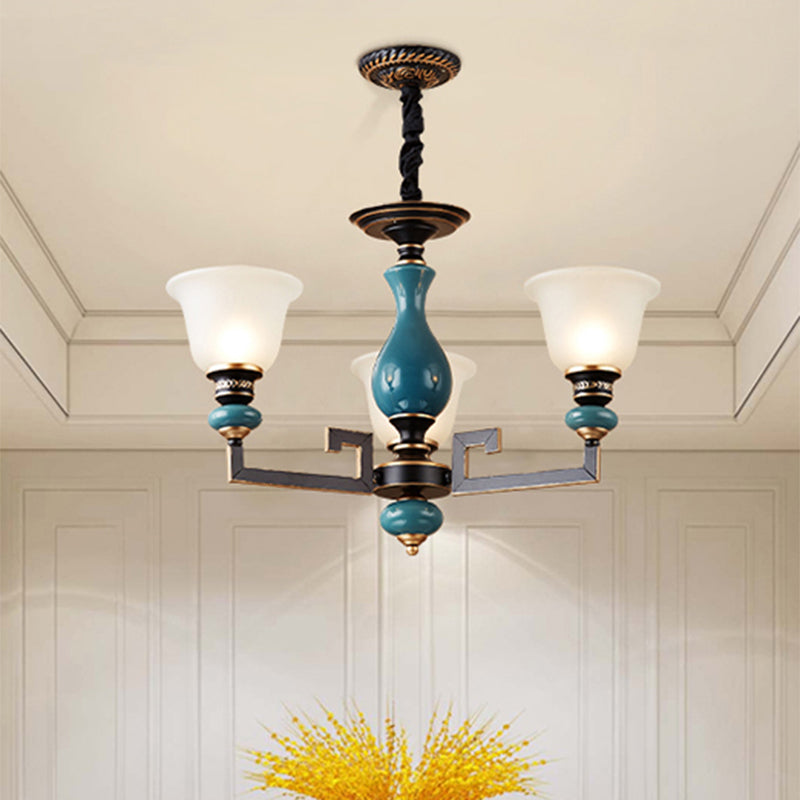 Blue-Black 3/5/6 Köpfe Pendel leichter Vintage-Stil mit milchigem Glas, hängenden Kronleuchter