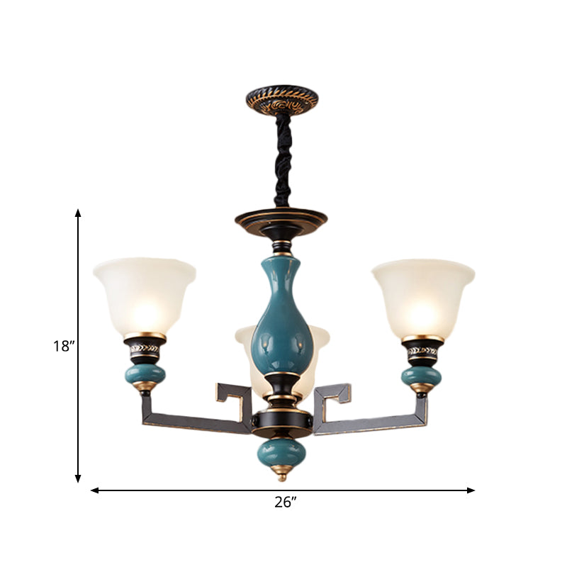 Blue-Black 3/5/6 Köpfe Pendel leichter Vintage-Stil mit milchigem Glas, hängenden Kronleuchter