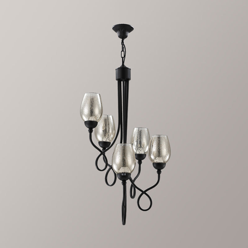 5/7 Bulbs Wine Cup Shaped Pendant Chandelier Traditional Black Glass Ceiling Suspension Lamp