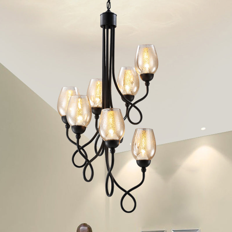 5/7 Bulbs Wine Cup Shaped Pendant Chandelier Traditional Black Glass Ceiling Suspension Lamp