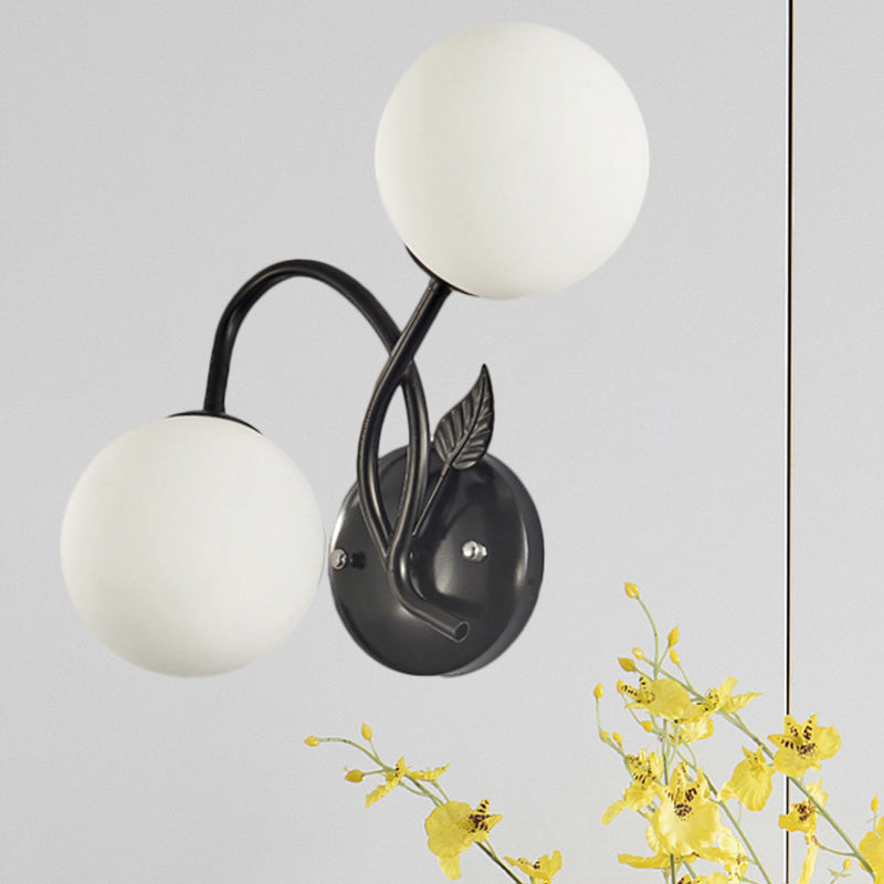 Traditional Sphere Shaped Sconce Light 2-Light Faceted Glass Wall Lamp Fixture in Black