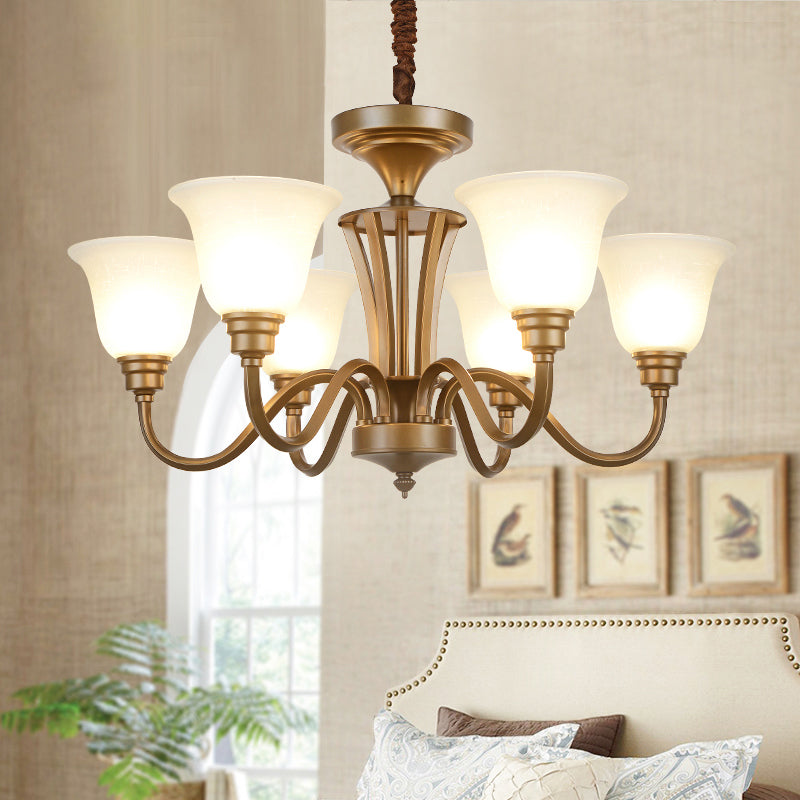 6/8 Lichten Bell Shade Pendant Kroonluchter Traditionele stijl Bruin mat Glazen Pendulum Licht
