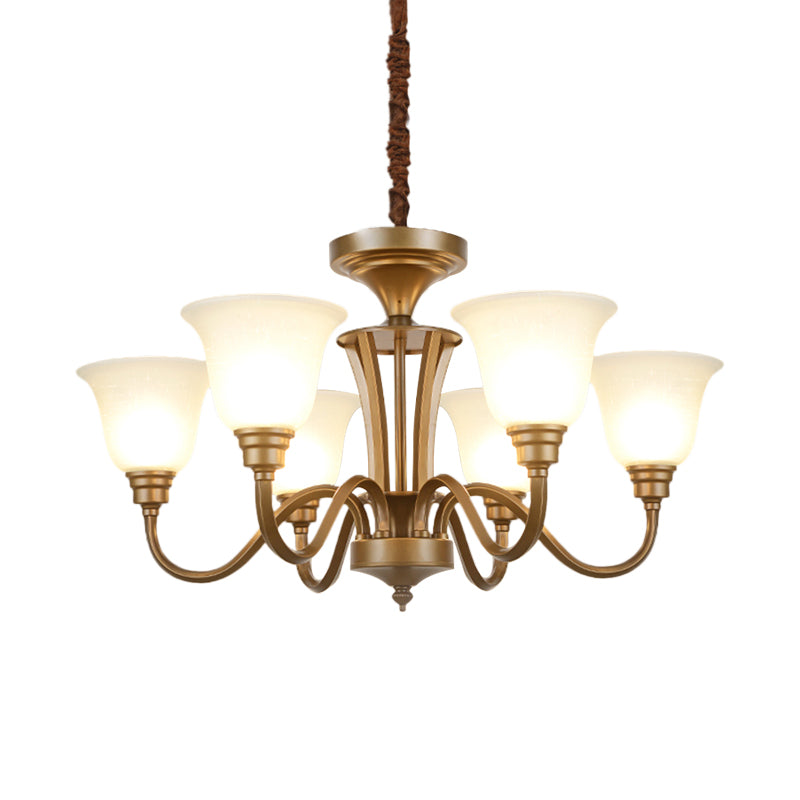 6/8 Lights Bell Shade Pendant Chandelier Traditional Style Brown Frosted Glass Pendulum Light