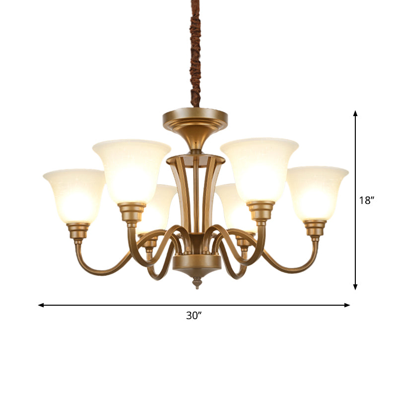 6/8 Lights Bell Shade Pendant Chandelier Traditional Style Brown Frosted Glass Pendulum Light