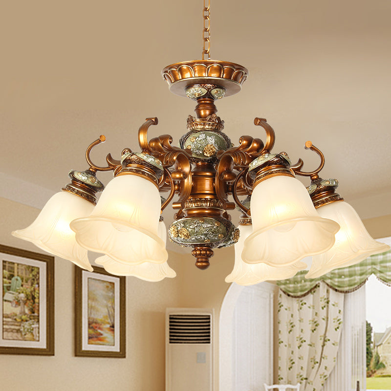 6/8 lampen hangende kroonluchter met bloemenschaduw melkachtig glas vintage stijl kamerkamer plafond hang armatuur in bruin