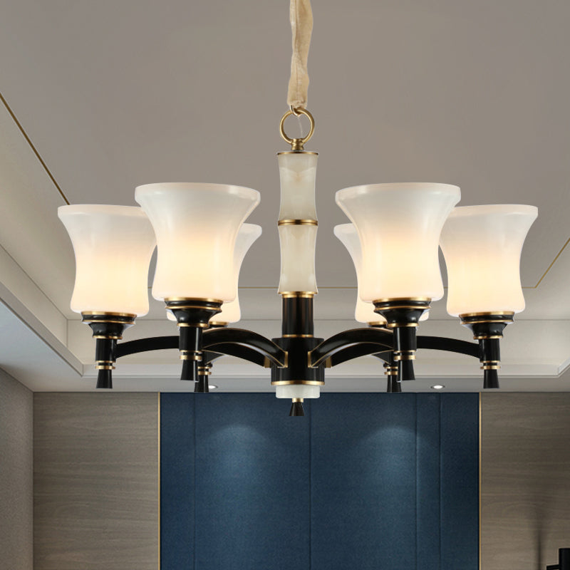 Nuance évasée noir suspension du pendentif de style traditionnel en verre givré 6/8 têtes de lustre de salon lumière
