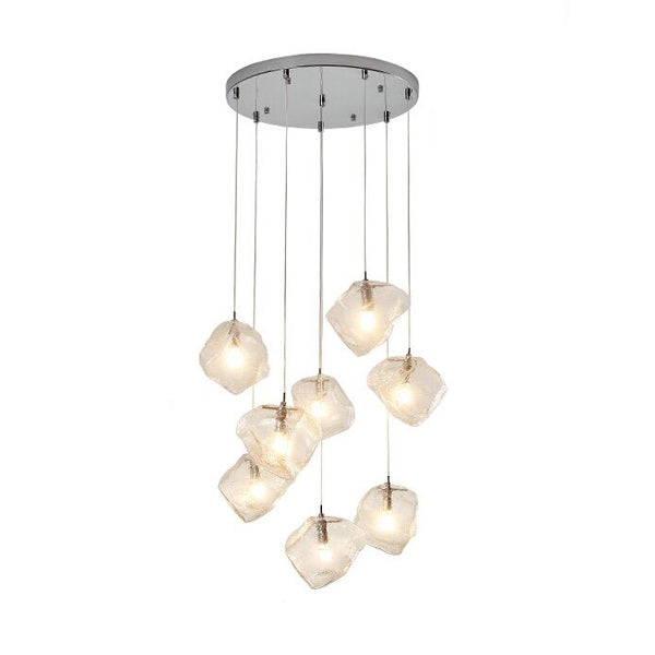 Rock Clear Glass Cluster Pendant Contemporary 5/6/8 Lights White Led Hanging Light Fixture with Round/Linear Canopy