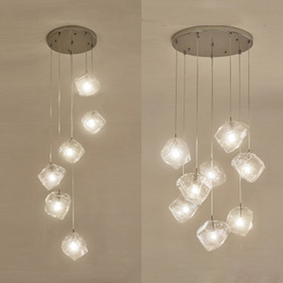 Rock Clear Glass Cluster Pendant Contemporary 5/6/8 Lights White Led Hanging Light Fixture with Round/Linear Canopy