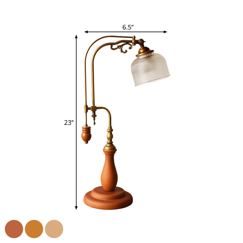 Table métallique courbée Lumibre style antique 1 bulbe Lampe de chevet de chevet de bulbe en brun rouge / jaune marron / bois avec nuance en verre transparent cylindrique