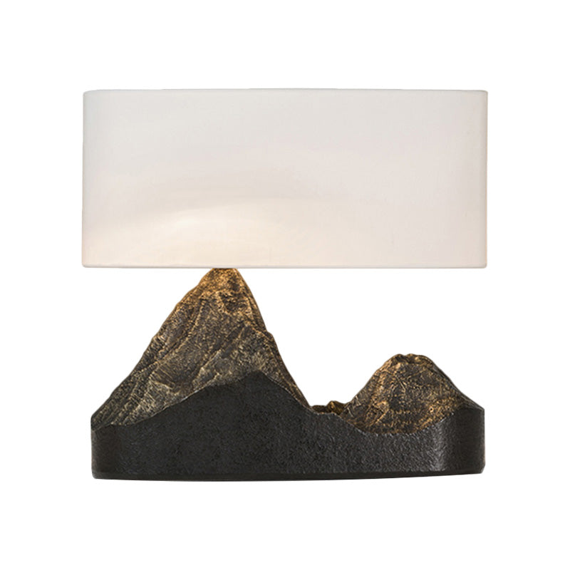 Mountain Design Bedroom Night Stand Lampe Vintage Style Resin 1-Light Black Desk Light With Drum Fabric Shade