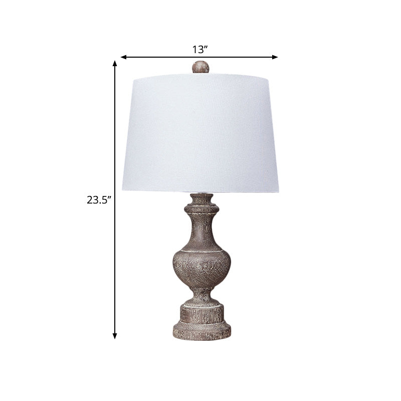 Barreau blanc Shade Tablette de chevet de lampe antique tissu 1-Bulb Light de bureau de chevet avec base d'urne