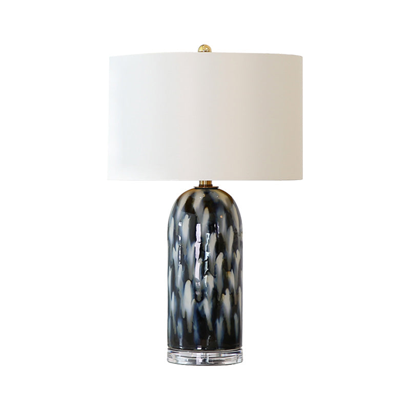 Lampada da tavolo retrò con paralume dritto, lampada da comodino in tessuto a 1 testa in bianco con base cilindrica