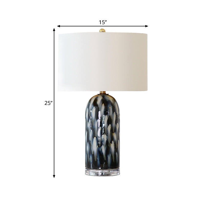 Lampada da tavolo retrò con paralume dritto, lampada da comodino in tessuto a 1 testa in bianco con base cilindrica