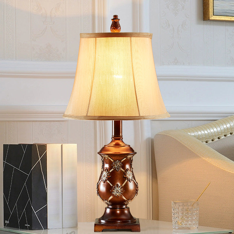 Tissu cloche ombre de nuit lampe de support traditionnel style 1 bulbe Light en marron avec base d'urne