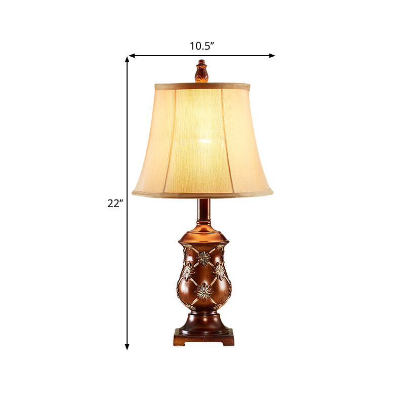 Tissu cloche ombre de nuit lampe de support traditionnel style 1 bulbe Light en marron avec base d'urne