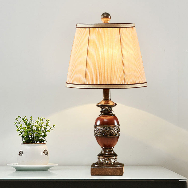 Tissu brun night stand lampe conical ombre 1 lumière