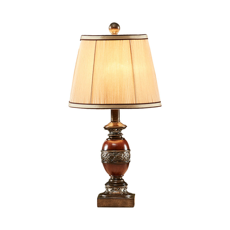 Tissu brun night stand lampe conical ombre 1 lumière