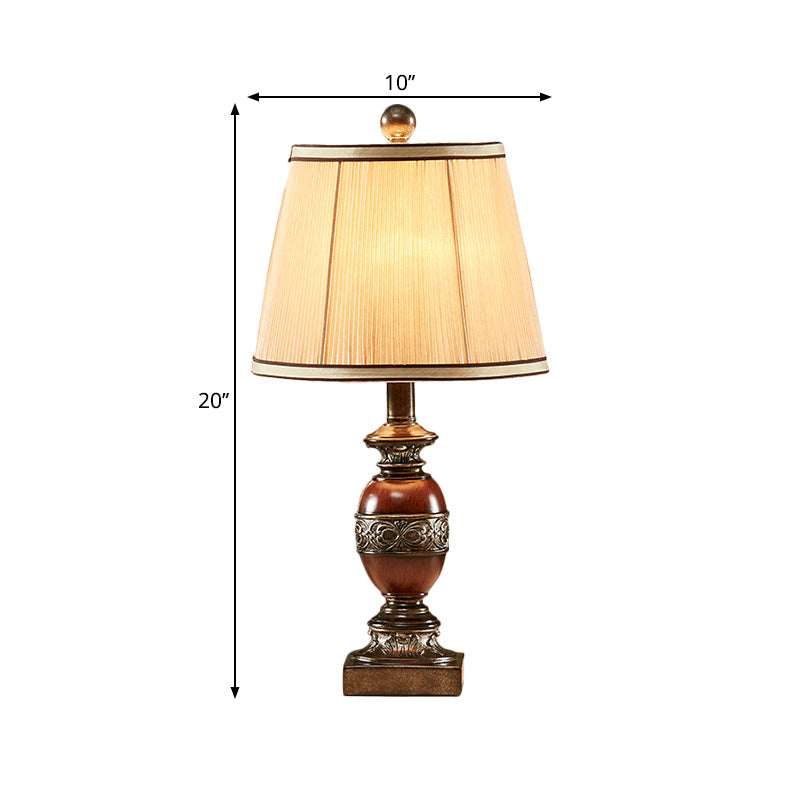 Tissu brun night stand lampe conical ombre 1 lumière