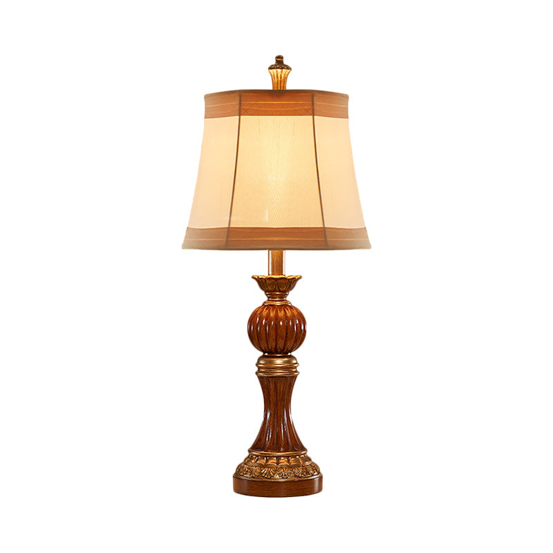 Lampada da scrivania con base a balaustra marrone Lampada da comodino per sala studio in resina vintage con 1 lampadina con paralume in tessuto