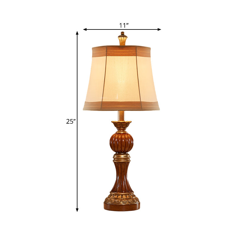 Lampada da scrivania con base a balaustra marrone Lampada da comodino per sala studio in resina vintage con 1 lampadina con paralume in tessuto