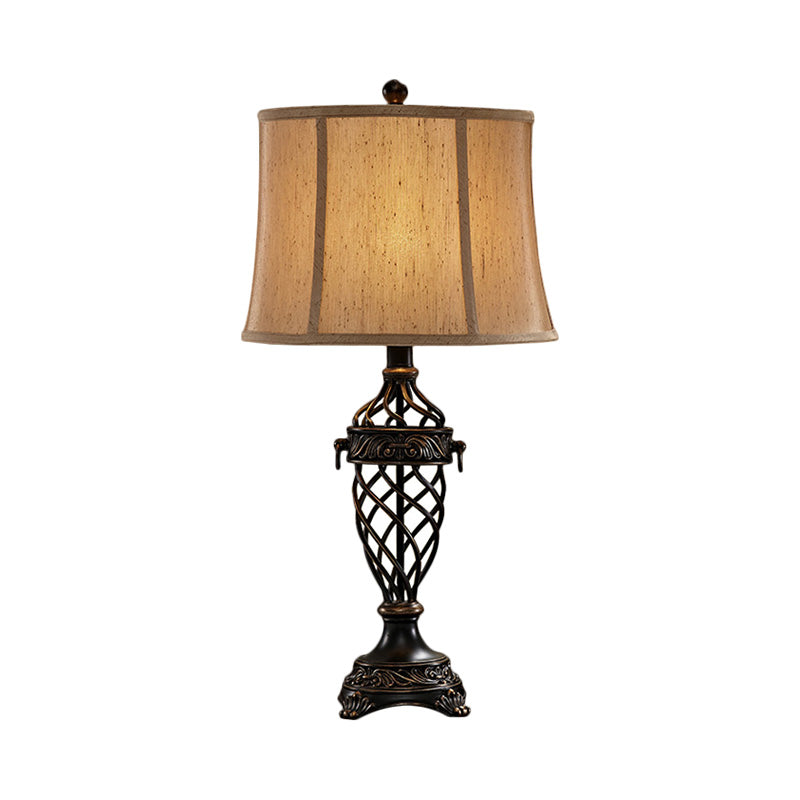 Lampada da tavolo bianca/nera a 1 lampadina Lampada da comodino con base a urna aperta in resina vintage con paralume in tessuto