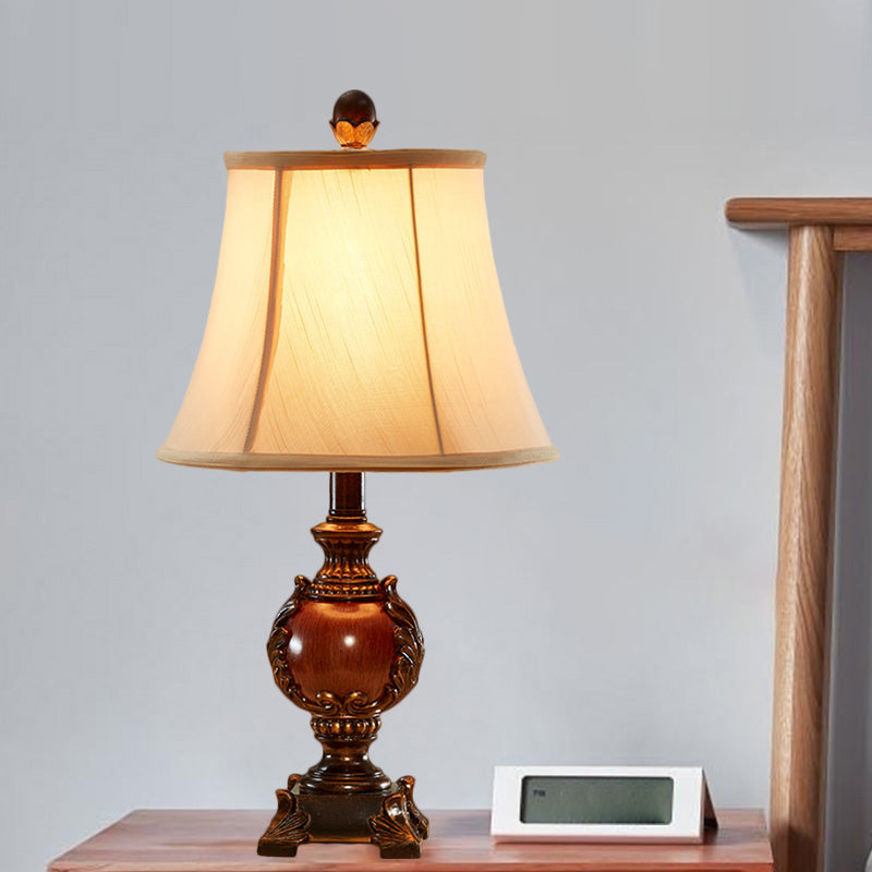 Empire Shaped Guest Room Desk Light Traditional Style Fabric 1 Bulb Brown Table Light with Urn Base