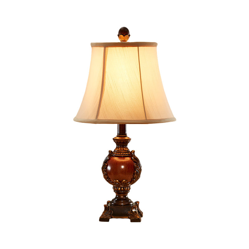 Empire Shaped Guest Room Desk Light Traditional Style Fabric 1 Bulb Brown Table Light with Urn Base