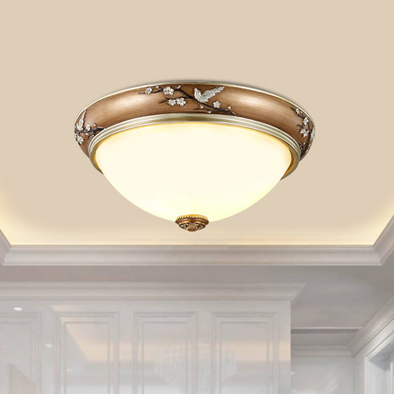 11"/15"/19" Wide 2/3-Head Lighting Fixture Antiqued Dome Beveled Crystal Flush Mount Ceiling Light in Brown